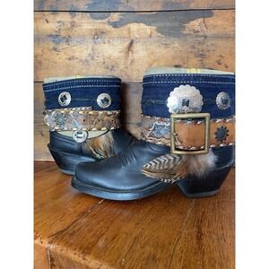 Vintage Upcycled Black Durango Cowgirl Western Rodeo Boots Women's 6.5